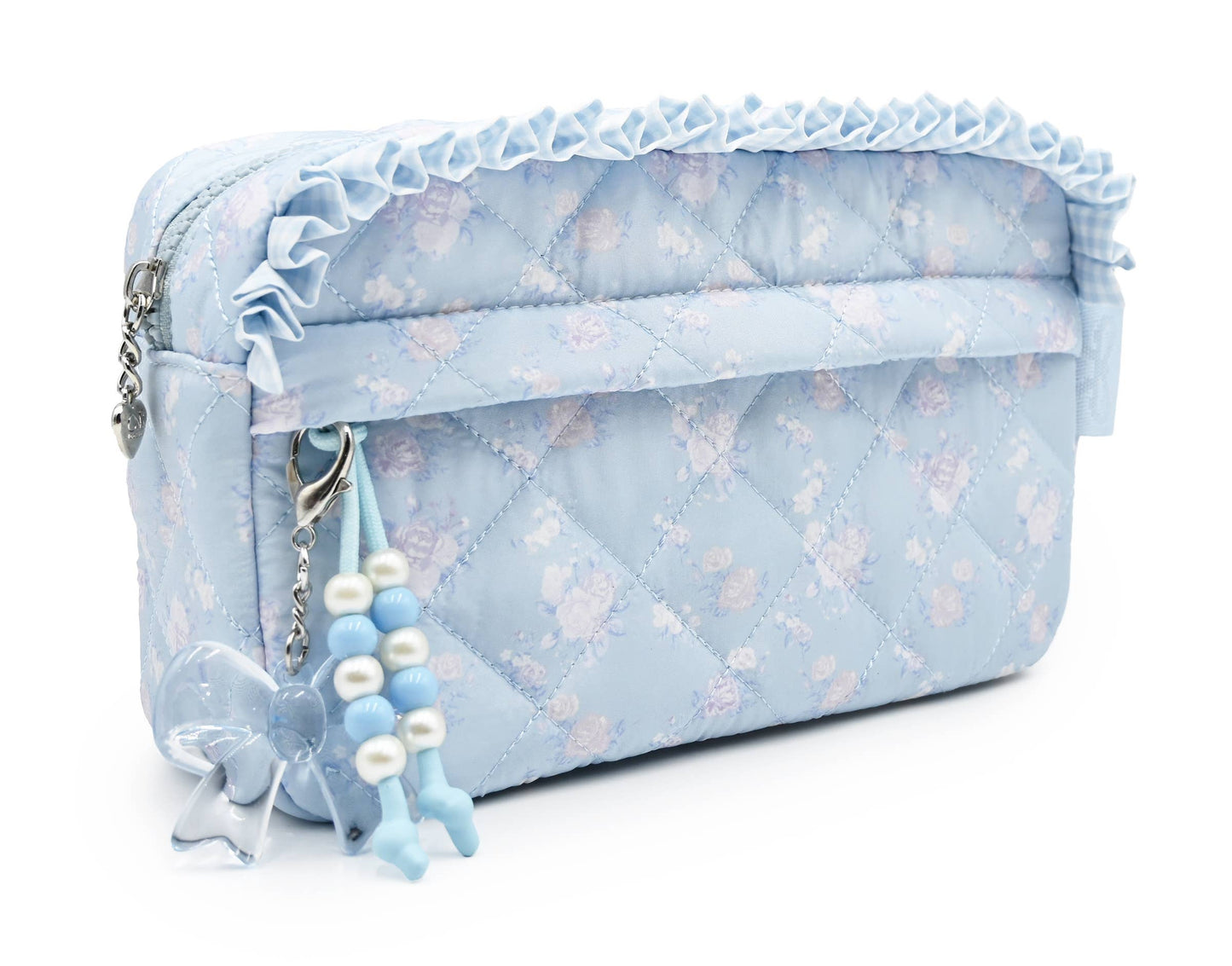 Quilted Floral Printed Pouch with Charm