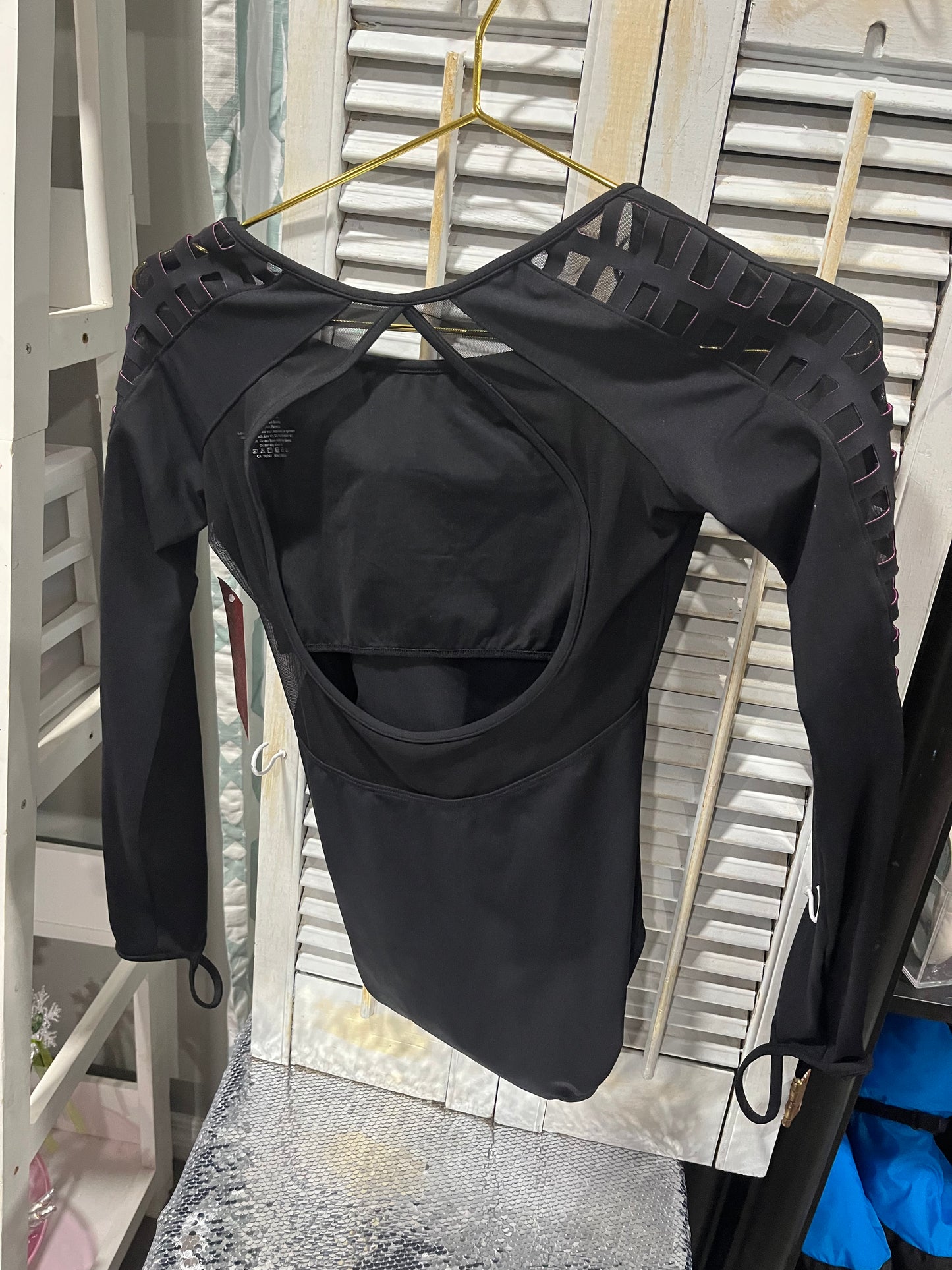 Mirella Cage laser Long Sleeve Black Leotard - Adult