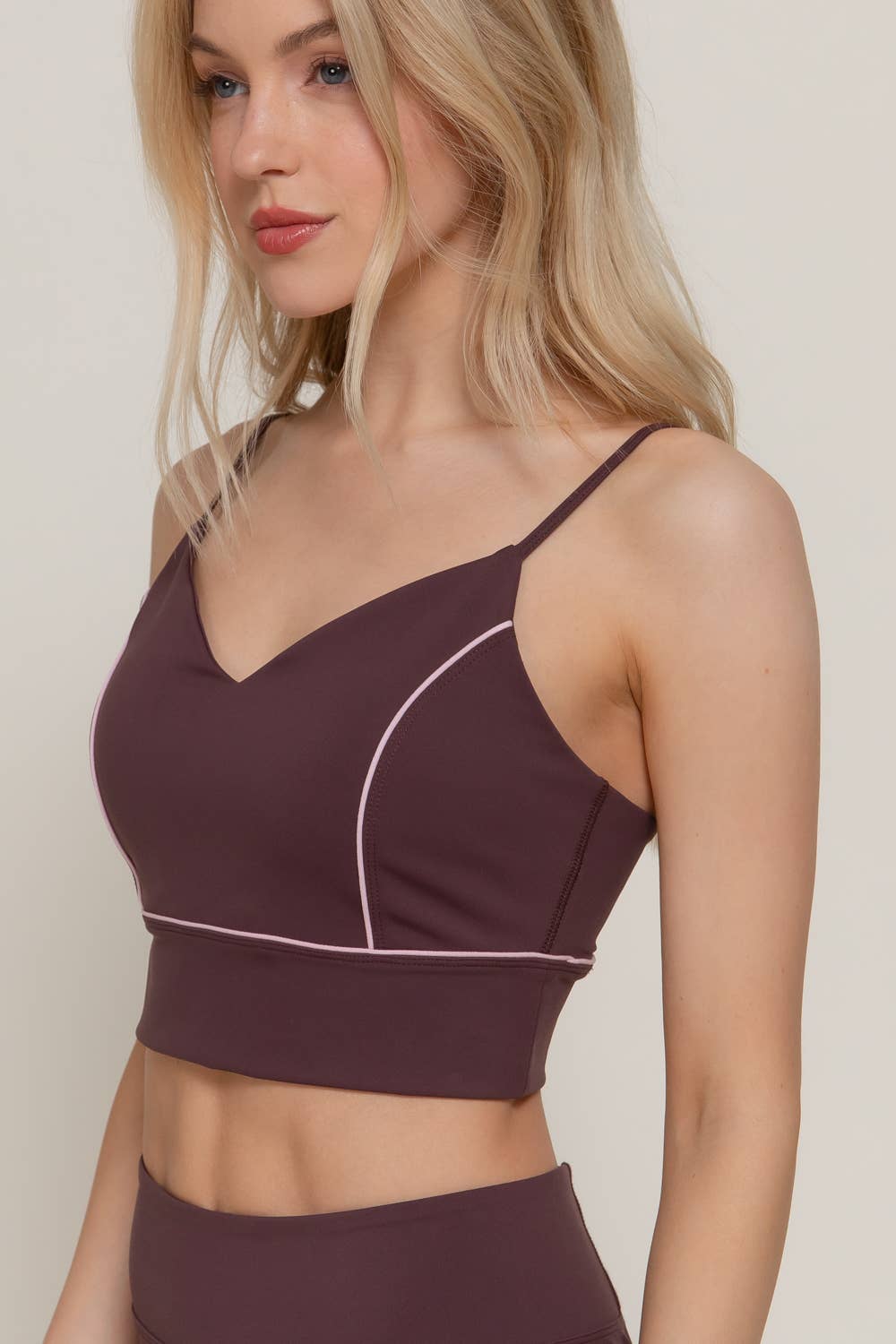 V-Neck with Contrast Piping Detail Workout Cami Bra-Top