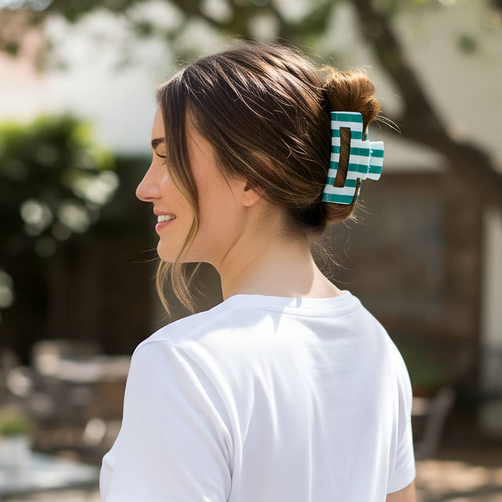 The Darling Effect Claw Clip–Sicily Stripes Teal