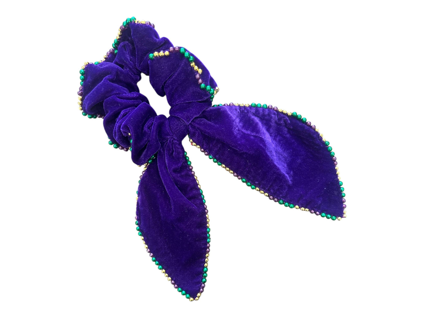 Mardi Gras Scrunchie - Velvet - Purple, Green and Gold Beads