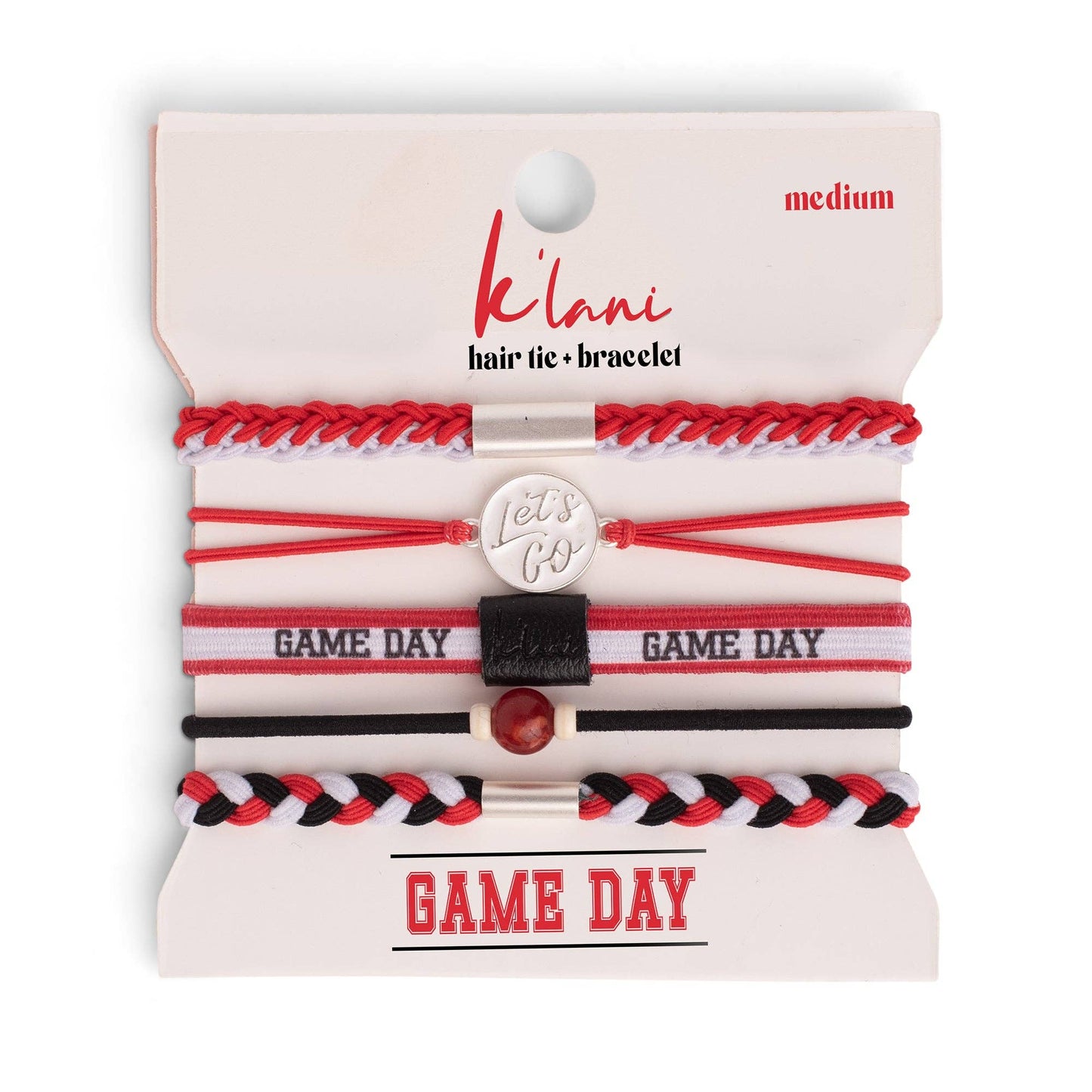 k'lani "Game Day" Red, Black & White Hair Tie Bracelets