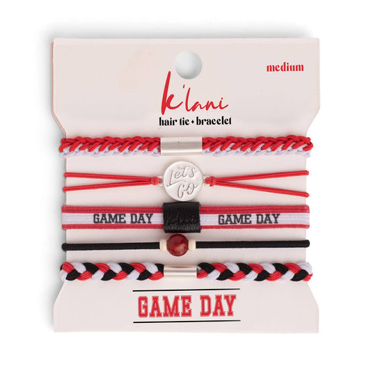 k'lani "Game Day" Red, Black & White Hair Tie Bracelets