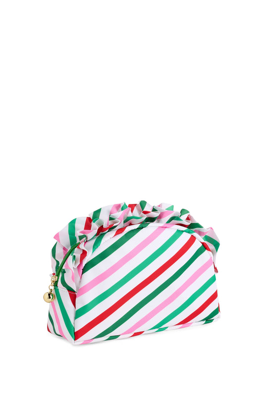 CANDY STRIPES LARGE RUFFLE ZIP POUCH, MULTI