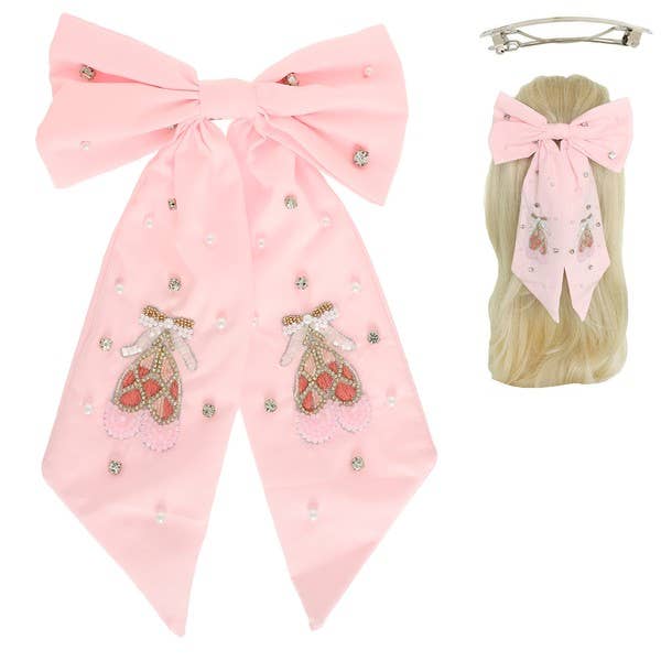 JEWELED BALLET SHOE BOW BARRETTE HAIR CLIP H17301