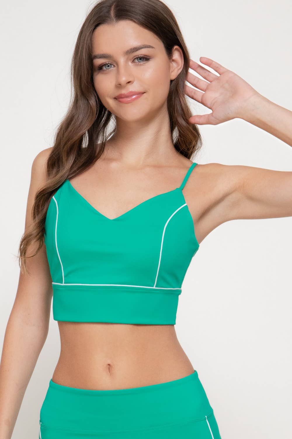 V-Neck with Contrast Piping Detail Workout Cami Bra-Top