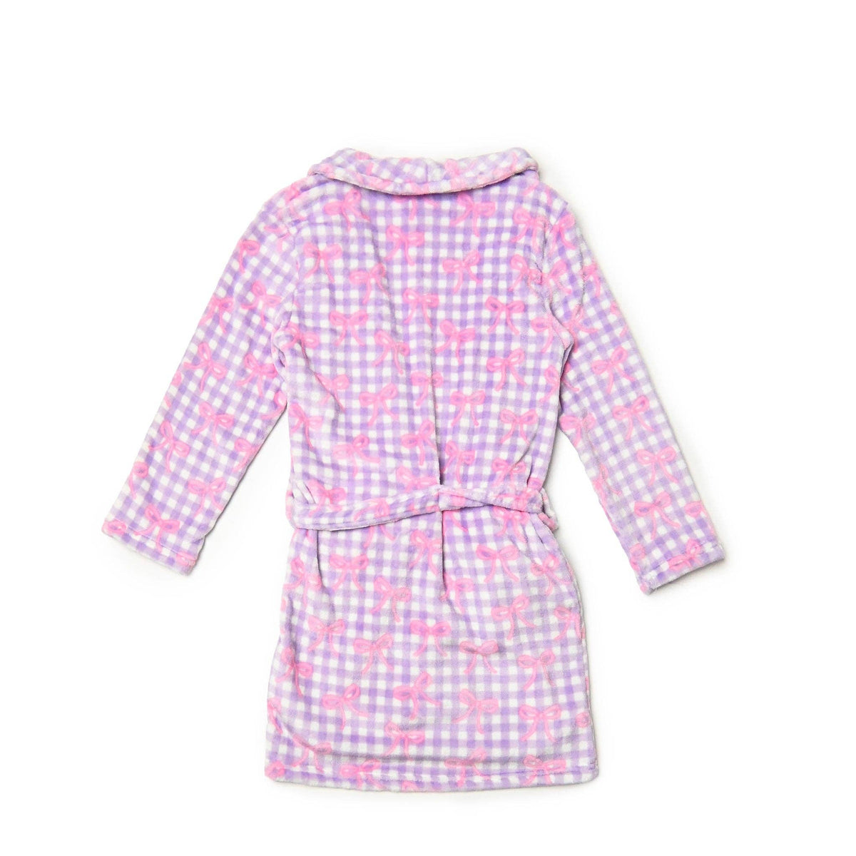 Fleece Gingham Bow Printed Cozy Bathrobe
