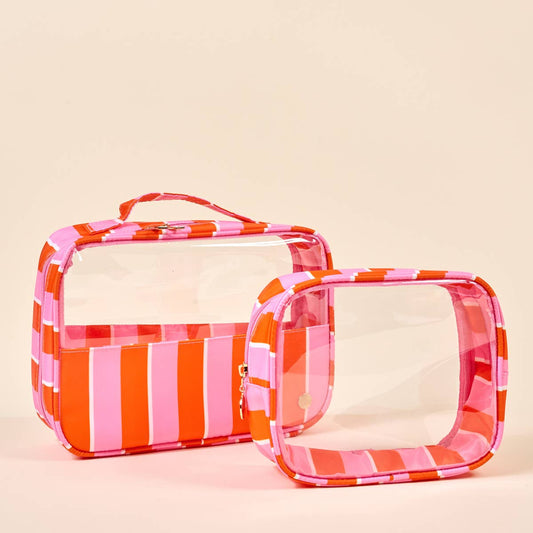 The Darling Effect Clearly Chic Cosmetic Bag Set–Sicily Stripes Pink