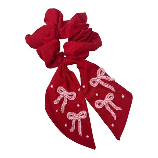 Valentine's Scrunchie - Red and Pink Beaded Bow
