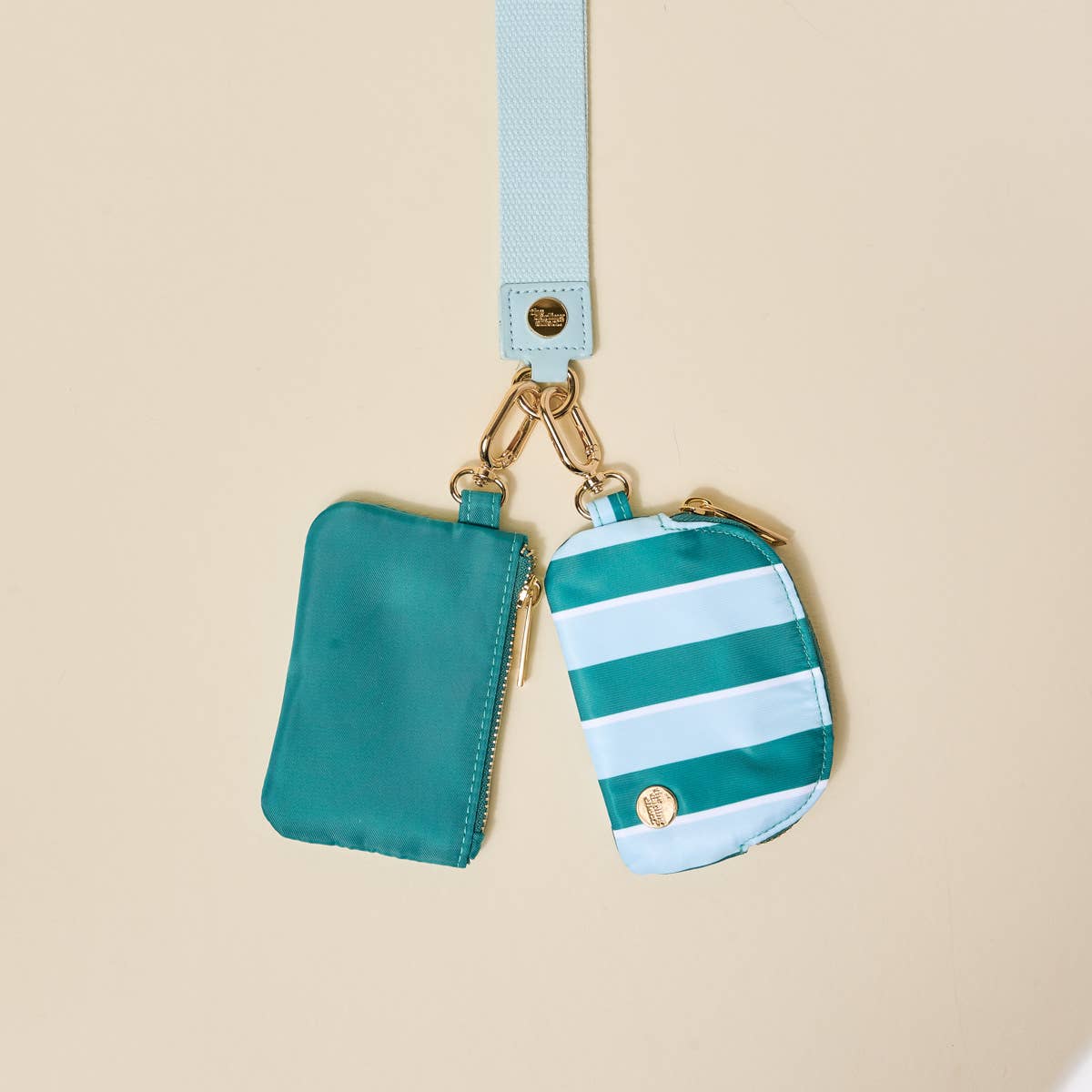 The Darling Effect Dynamic Duo Pouch Wristlet–Sicily Stripes Teal