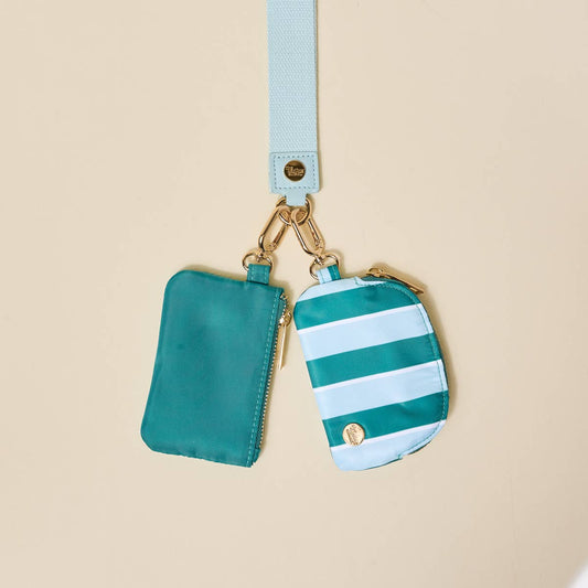 The Darling Effect Dynamic Duo Pouch Wristlet–Sicily Stripes Teal