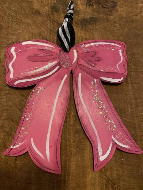 Pink Bow hand painted Christmas ornament