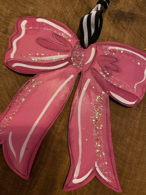Pink Bow hand painted Christmas ornament