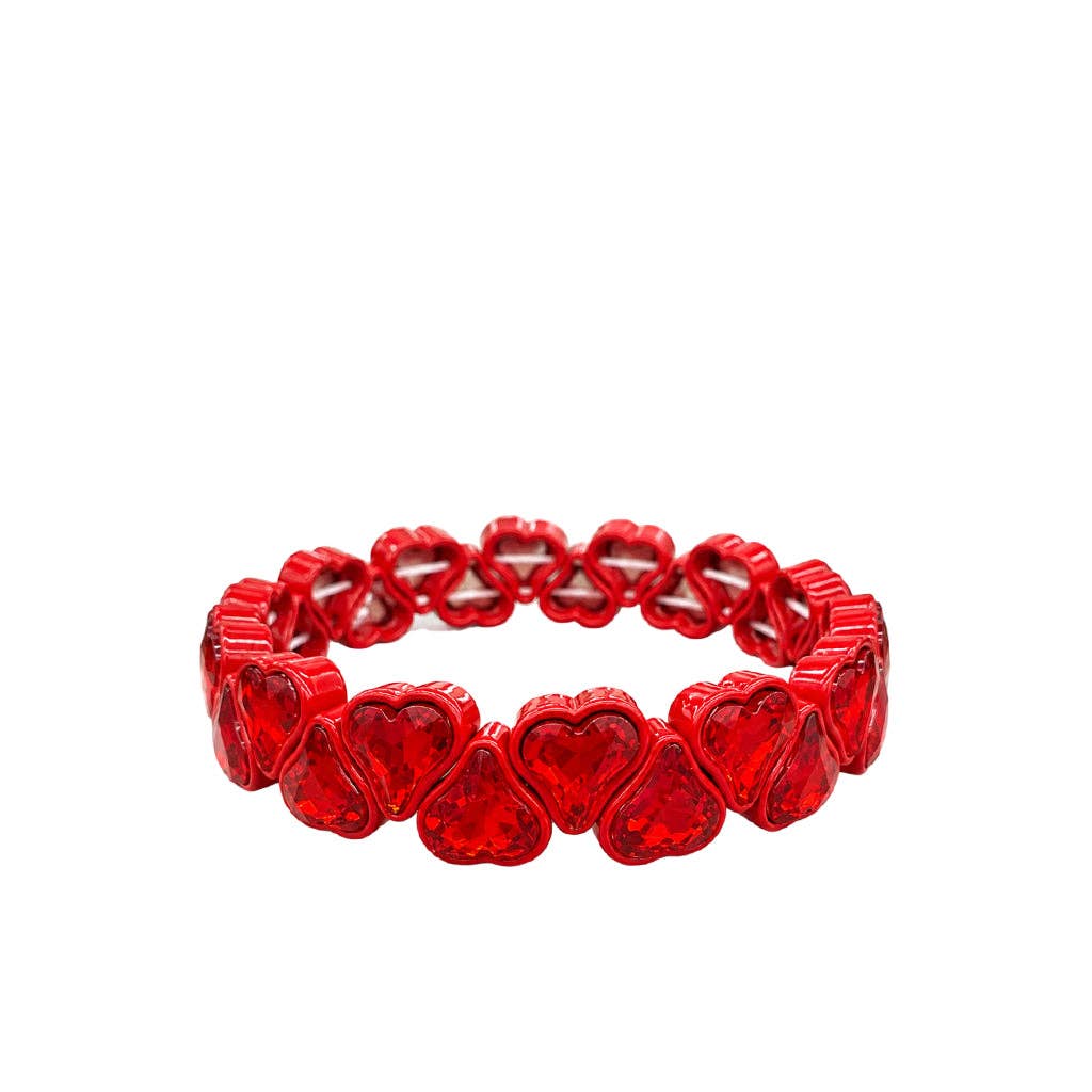 BR-RS-HEART Heart Rhinestone Bracelet - Red