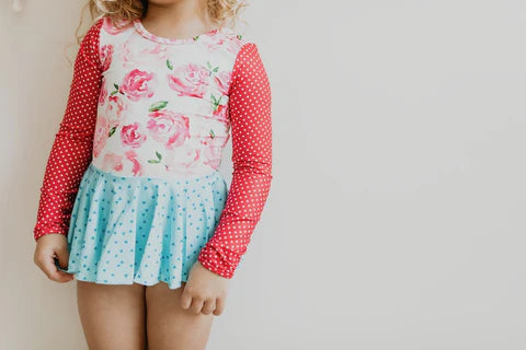 Leo Luvs Shiny Flare Skirt Ligh Pink Teal Leotard