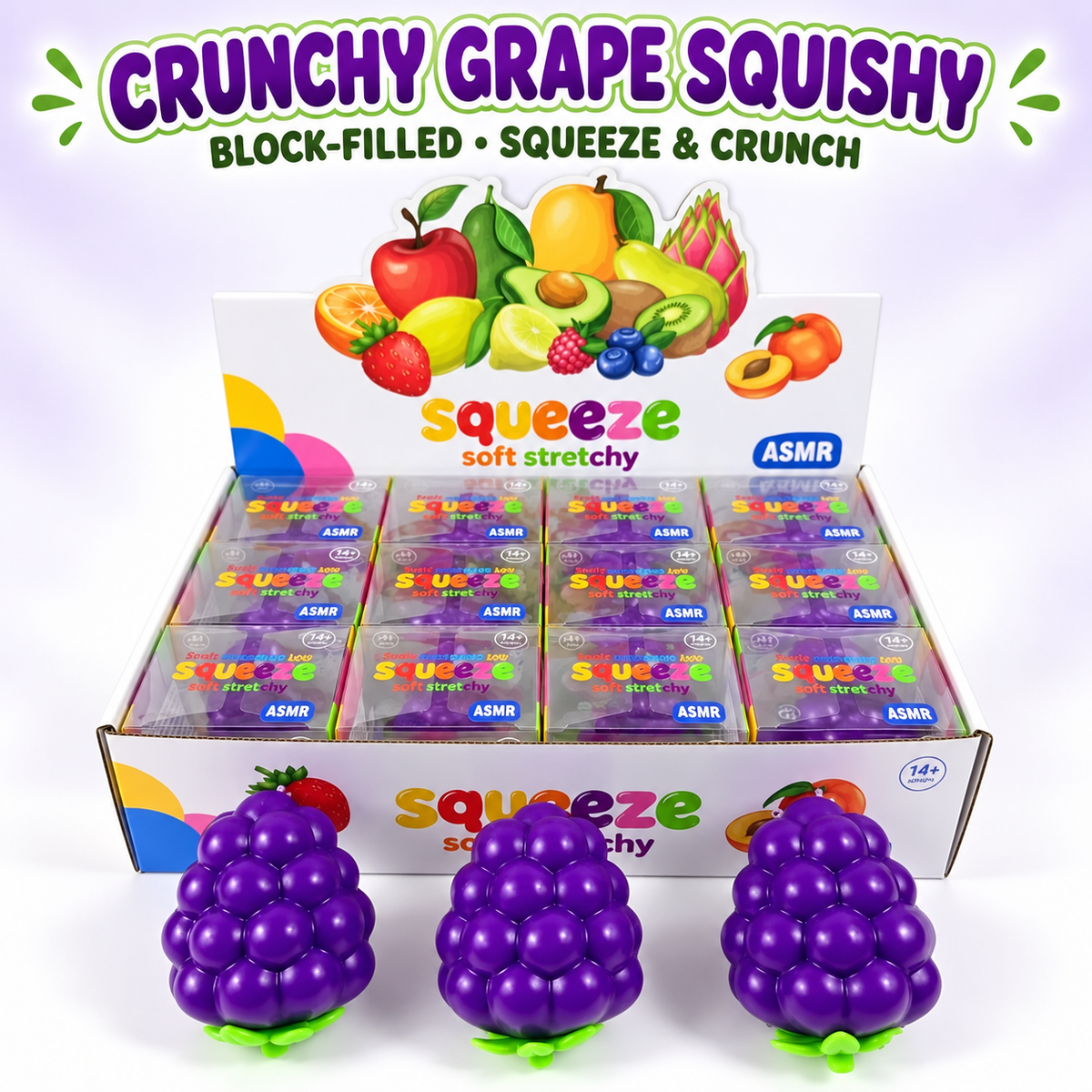 Crunchy Grape Block-Filled Squishy Toy