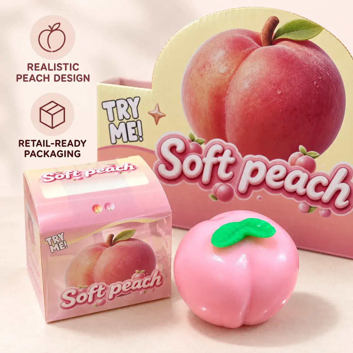 Crunchy Peach Block Squishy Toy