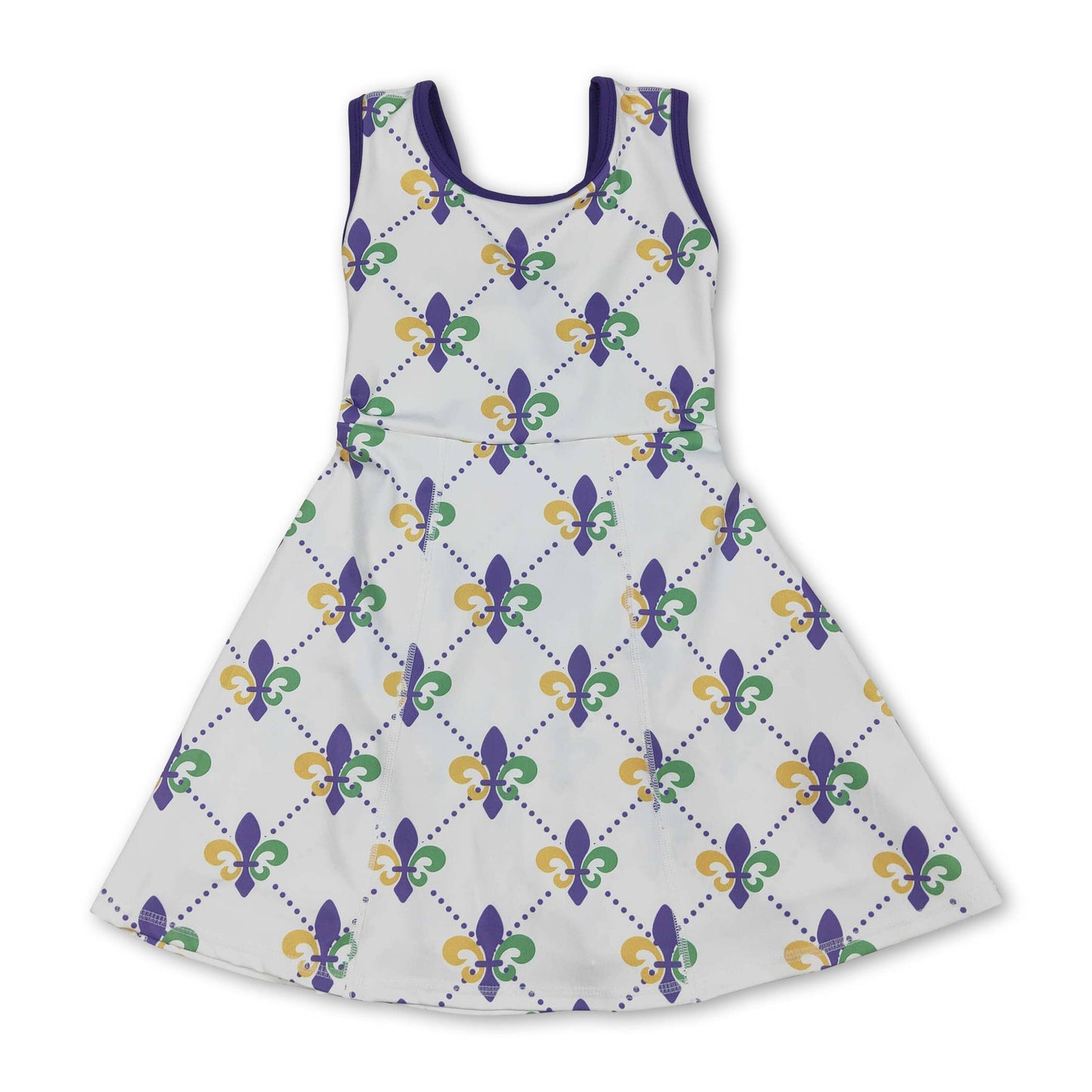 Yellow green purple plaid girls Mardi Gras athletic dress