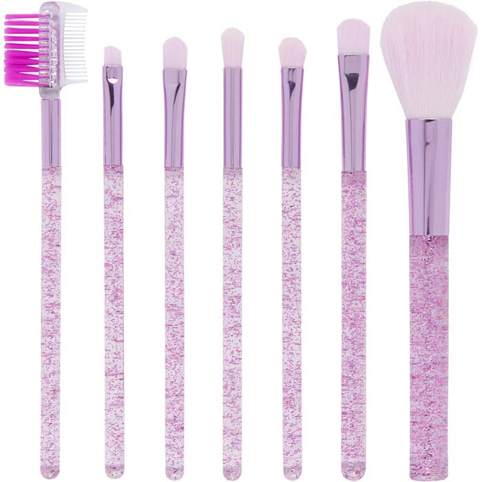 2458B Purple Glitter Make Up Brush Set w Pouch