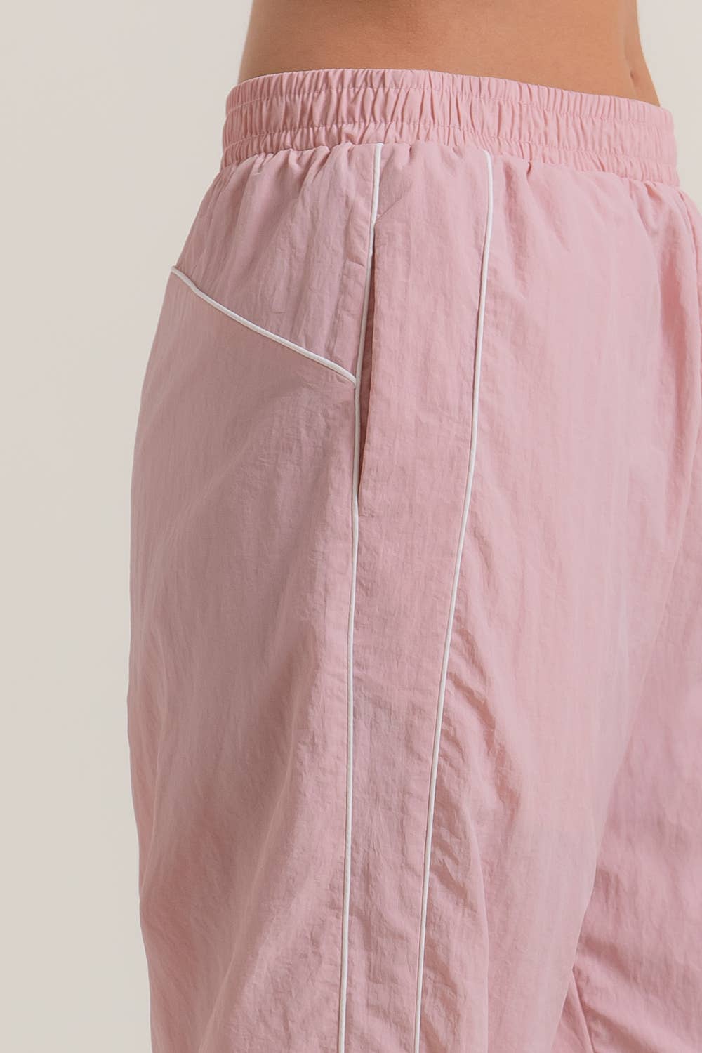 Anorak Fabric Side Piping Track Pants with Opening Stopper