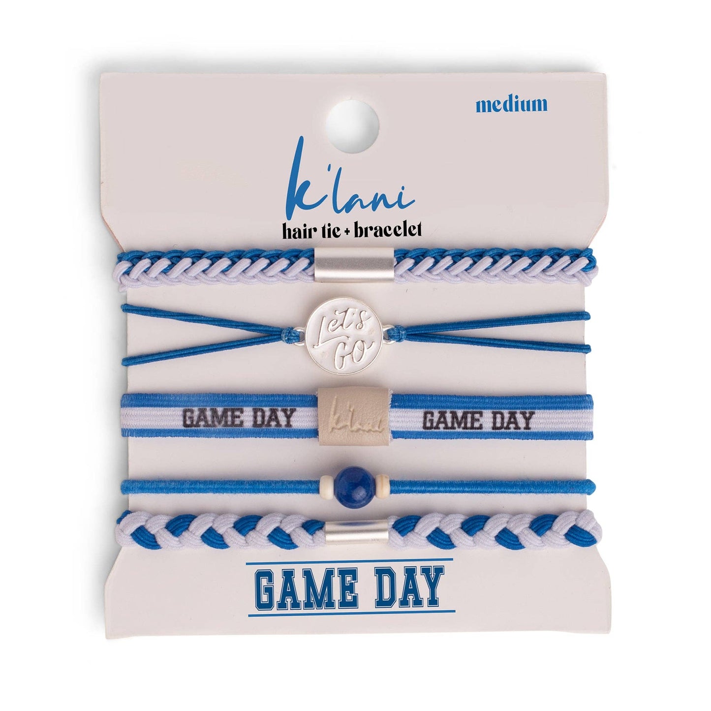 k'lani "Game Day" Blue & White Hair Tie Bracelets