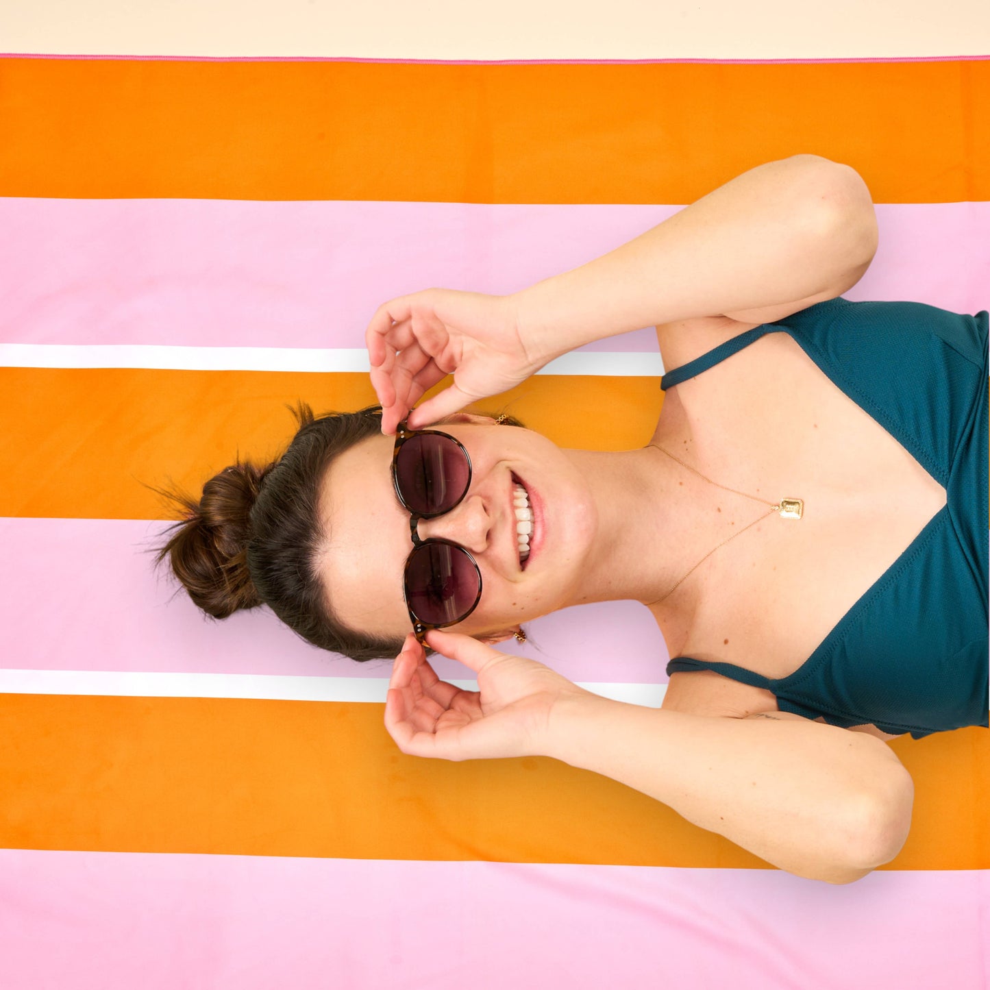 The Darling Effect XL Quick-Dry Beach Towel–Sicily Stripes Pink