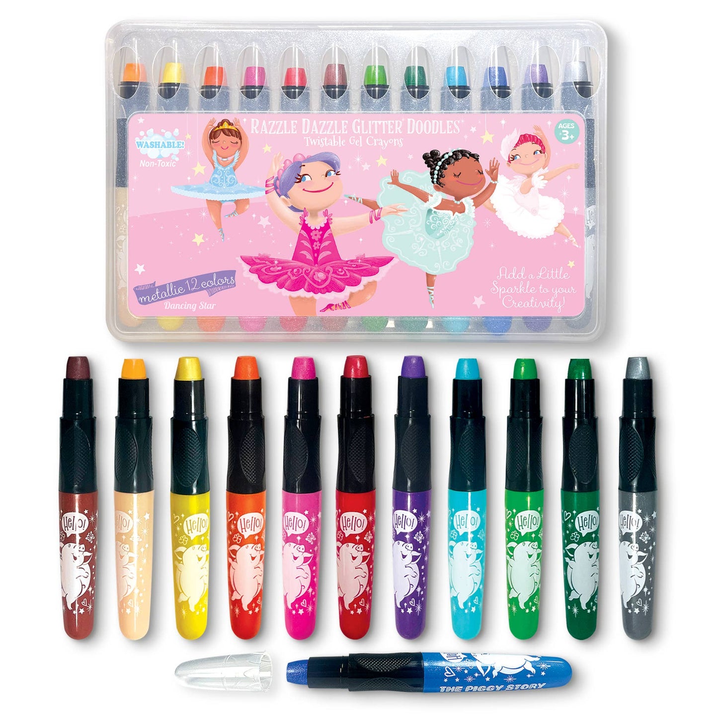 The Piggy Story Dancing Star Glitter Doodle Twistable Gel Crayons for Kids
