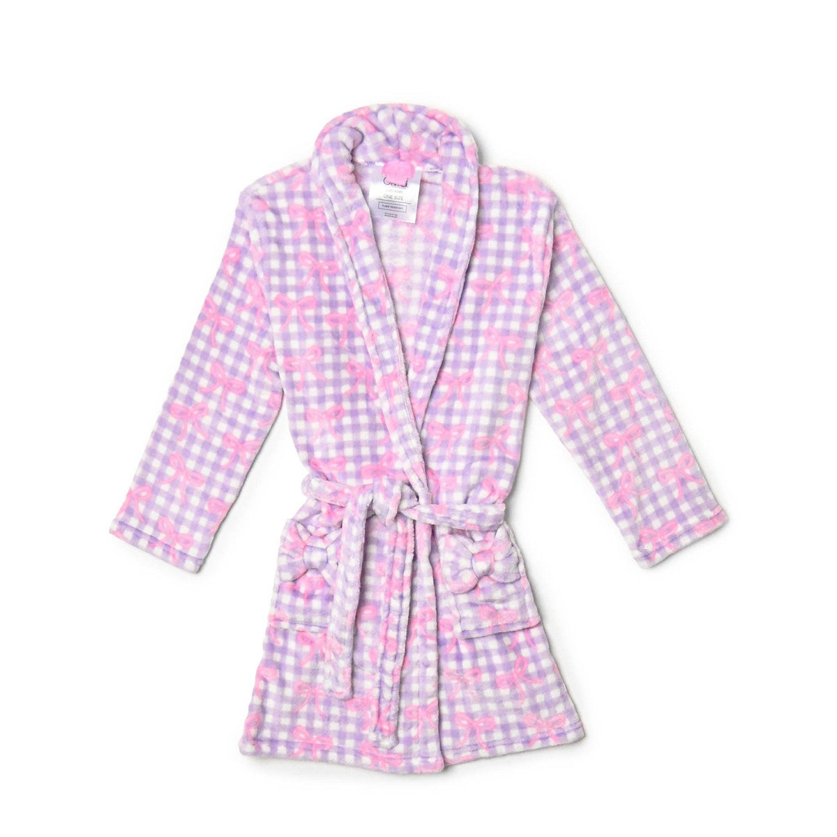 Fleece Gingham Bow Printed Cozy Bathrobe