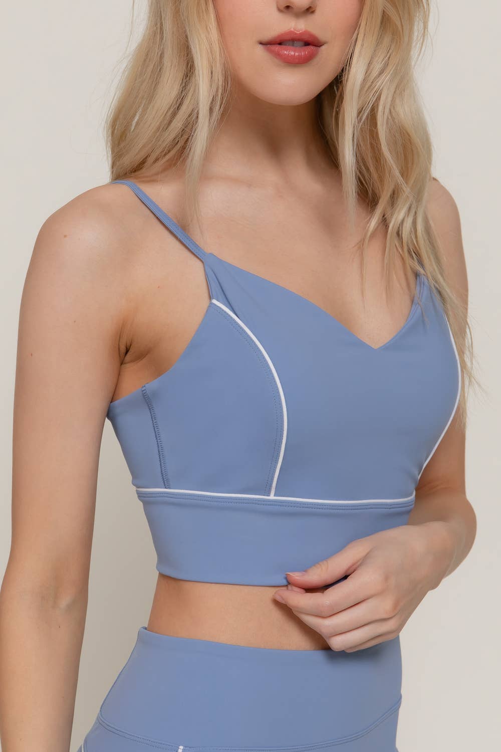 V-Neck with Contrast Piping Detail Workout Cami Bra-Top