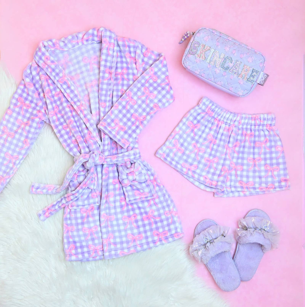 (3 PACK) Gingham Bow Printed Cozy Pajama Shorts