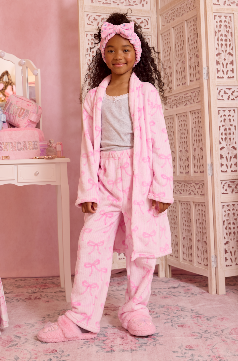 Fleece Gingham Bow Printed Cozy Bathrobe