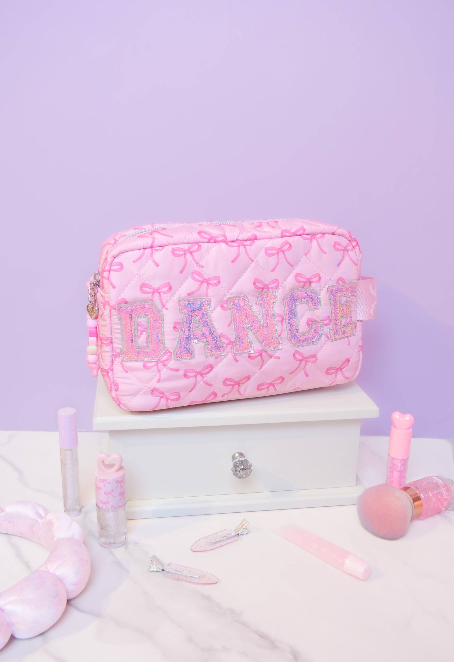 'DANCE' Bow Printed Quilted Pouch