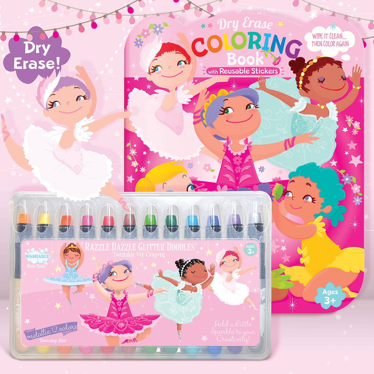 The Piggy Story Glitter Ballerina Dry Erase Coloring Book & Crayon Gift Set