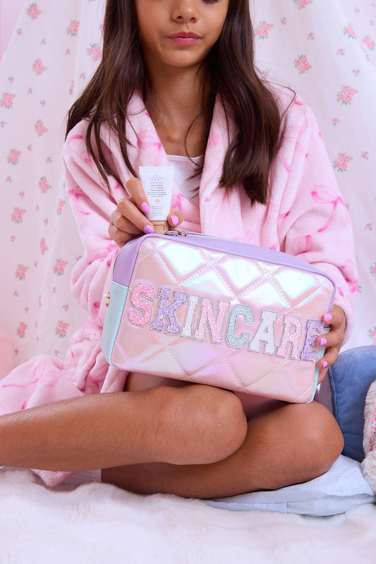 'Skincare' Metallic Quilted Color Block Pouch