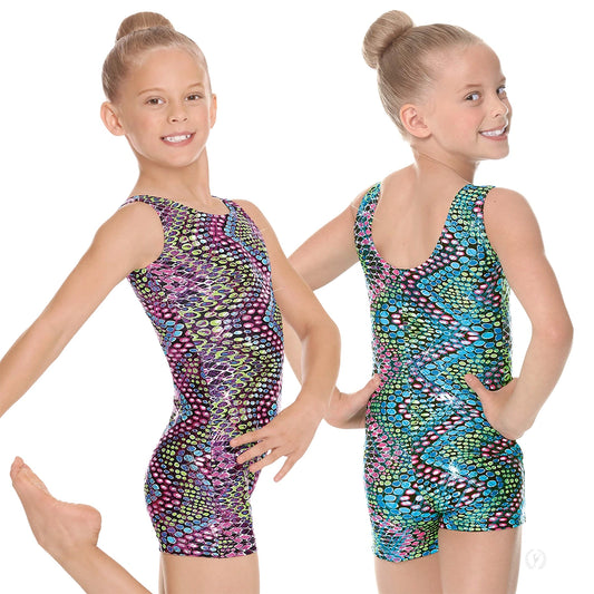 Eurotard Girls Dizzy Dots Metallic Foil Gymnastics Biketard