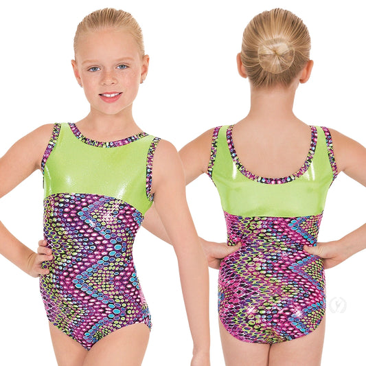 Eurotard Girls Dizzy Dots Two Tone Metallic Foil Gymnastics Leotard
