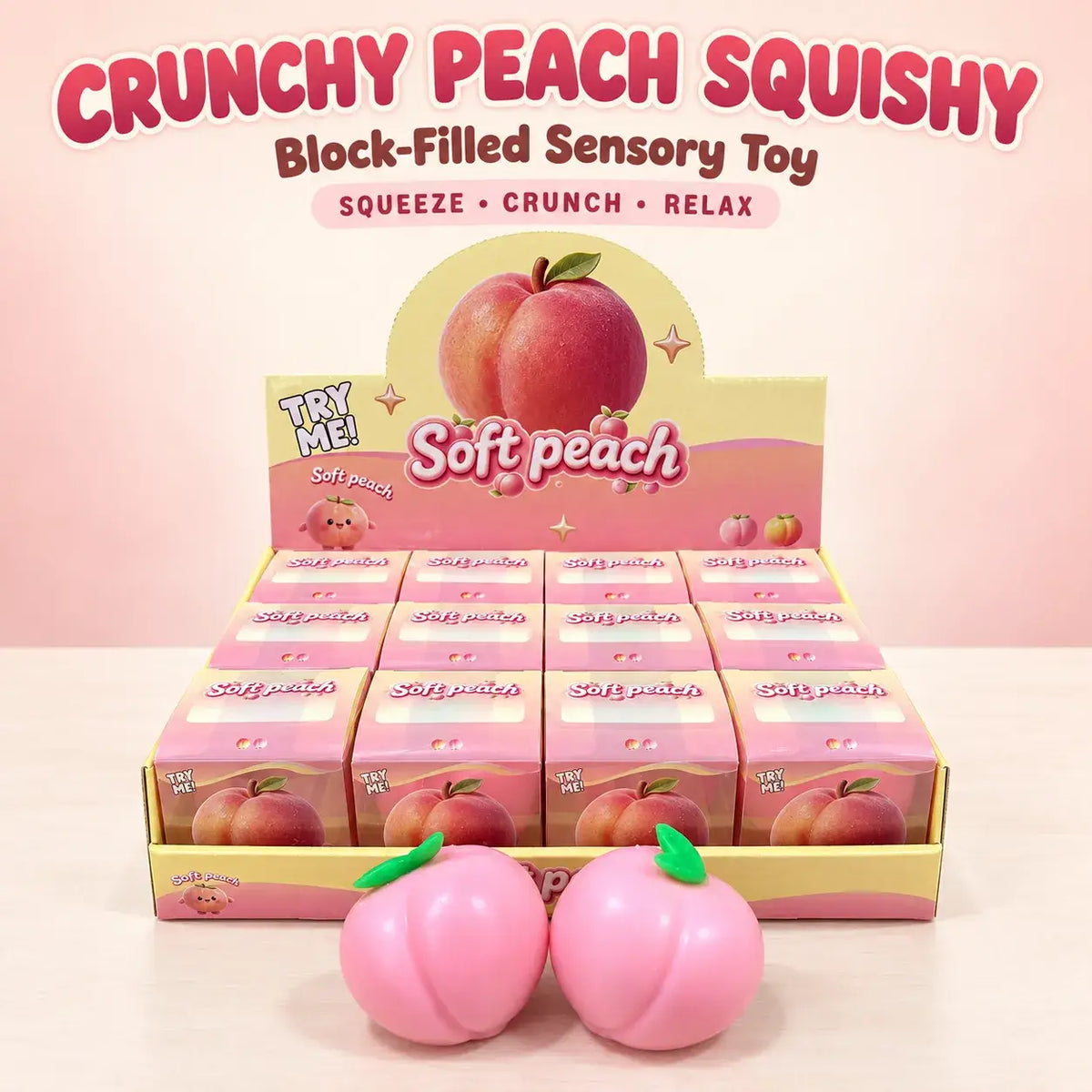 Crunchy Peach Block Squishy Toy