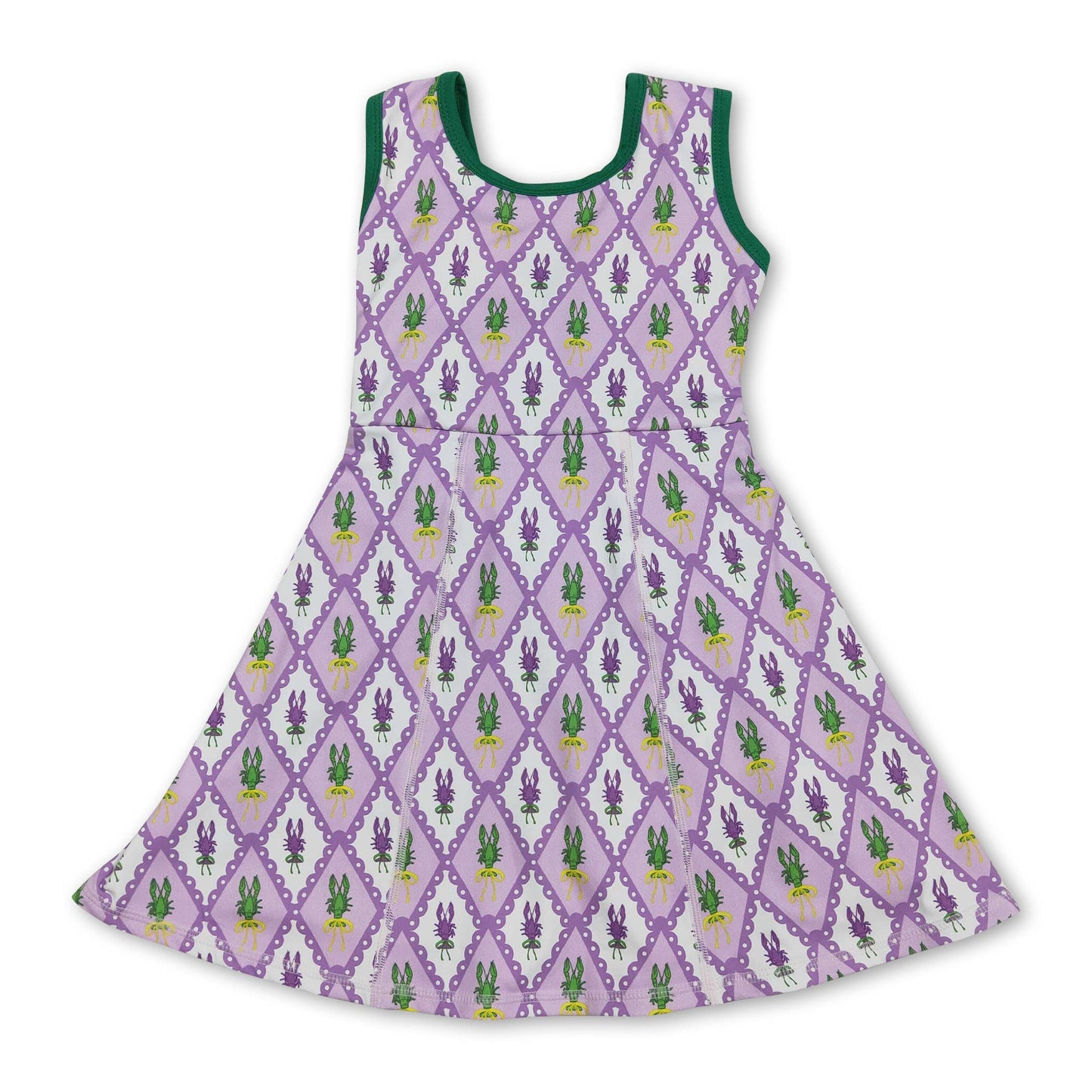 Yellow green purple plaid girls Mardi Gras athletic dress