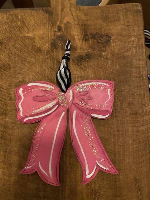 Pink Bow hand painted Christmas ornament