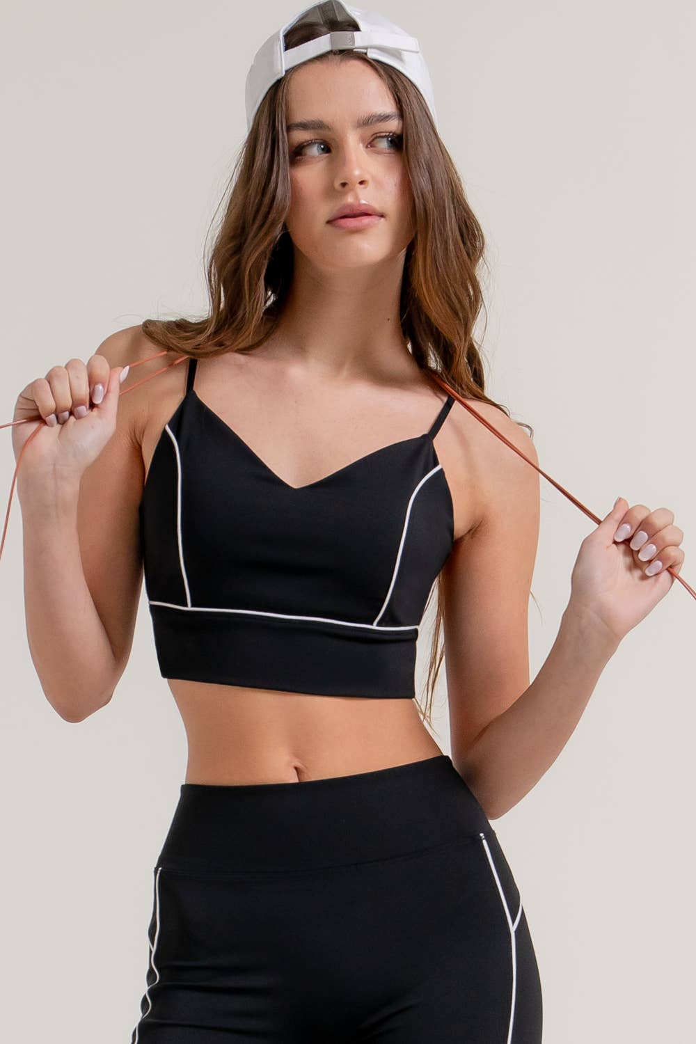 V-Neck with Contrast Piping Detail Workout Cami Bra-Top