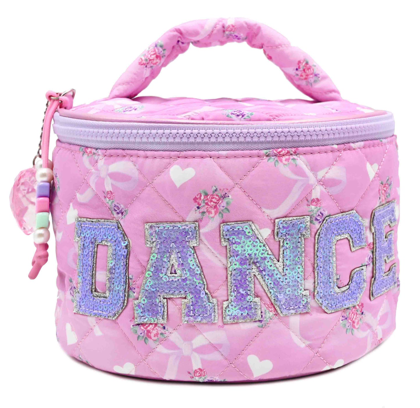 'DANCE' Floral Bow Quilted Scrunchies Round Glam Bag