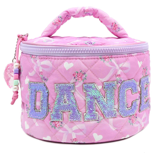 'DANCE' Floral Bow Quilted Scrunchies Round Glam Bag