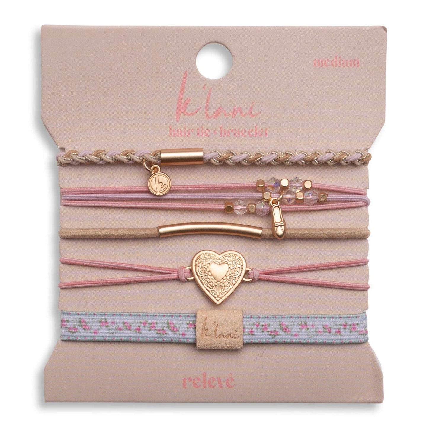 k'lani "Relevé" Pink Floral with Ballet Slipper Hair Tie Bracelets