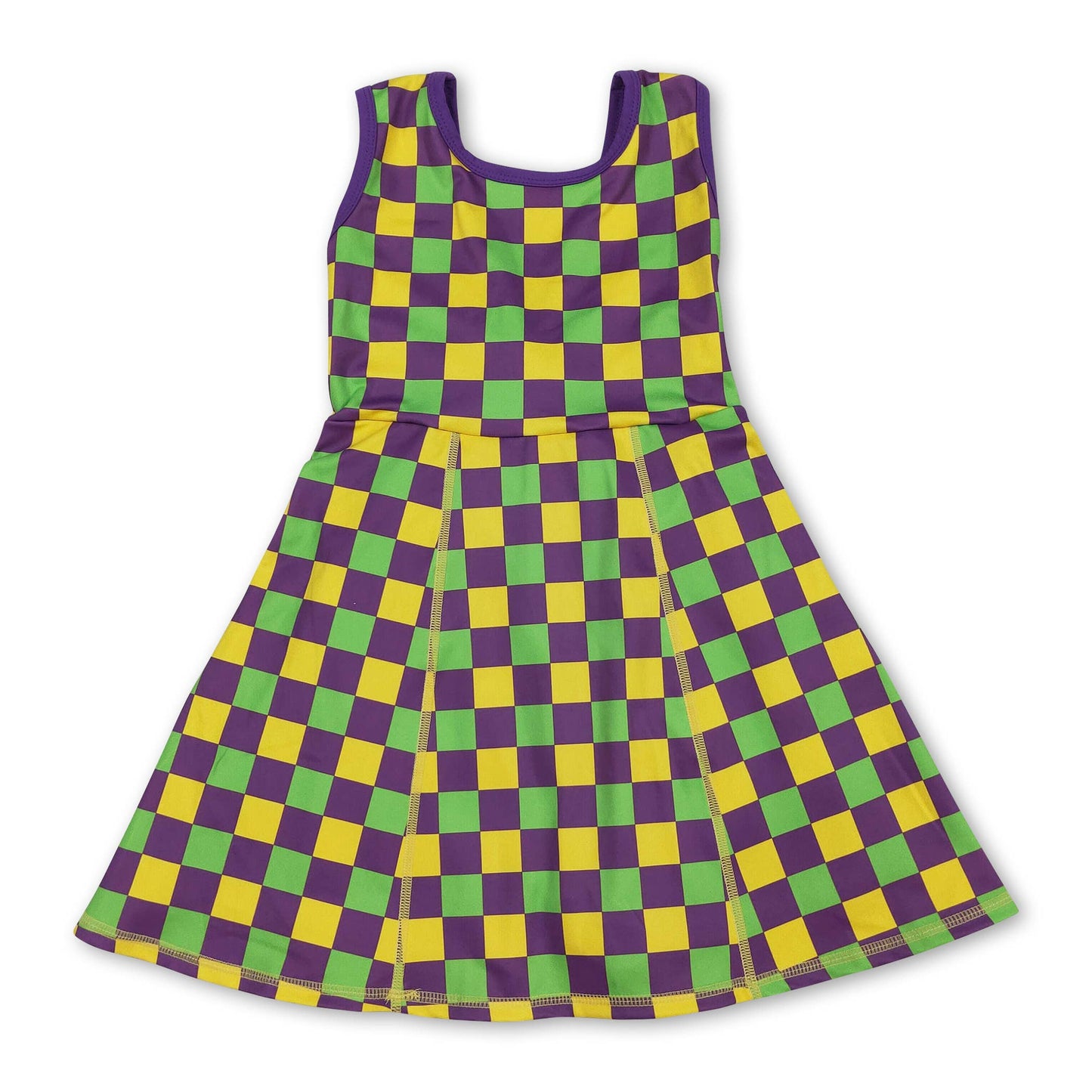 Yellow green purple plaid girls Mardi Gras athletic dress