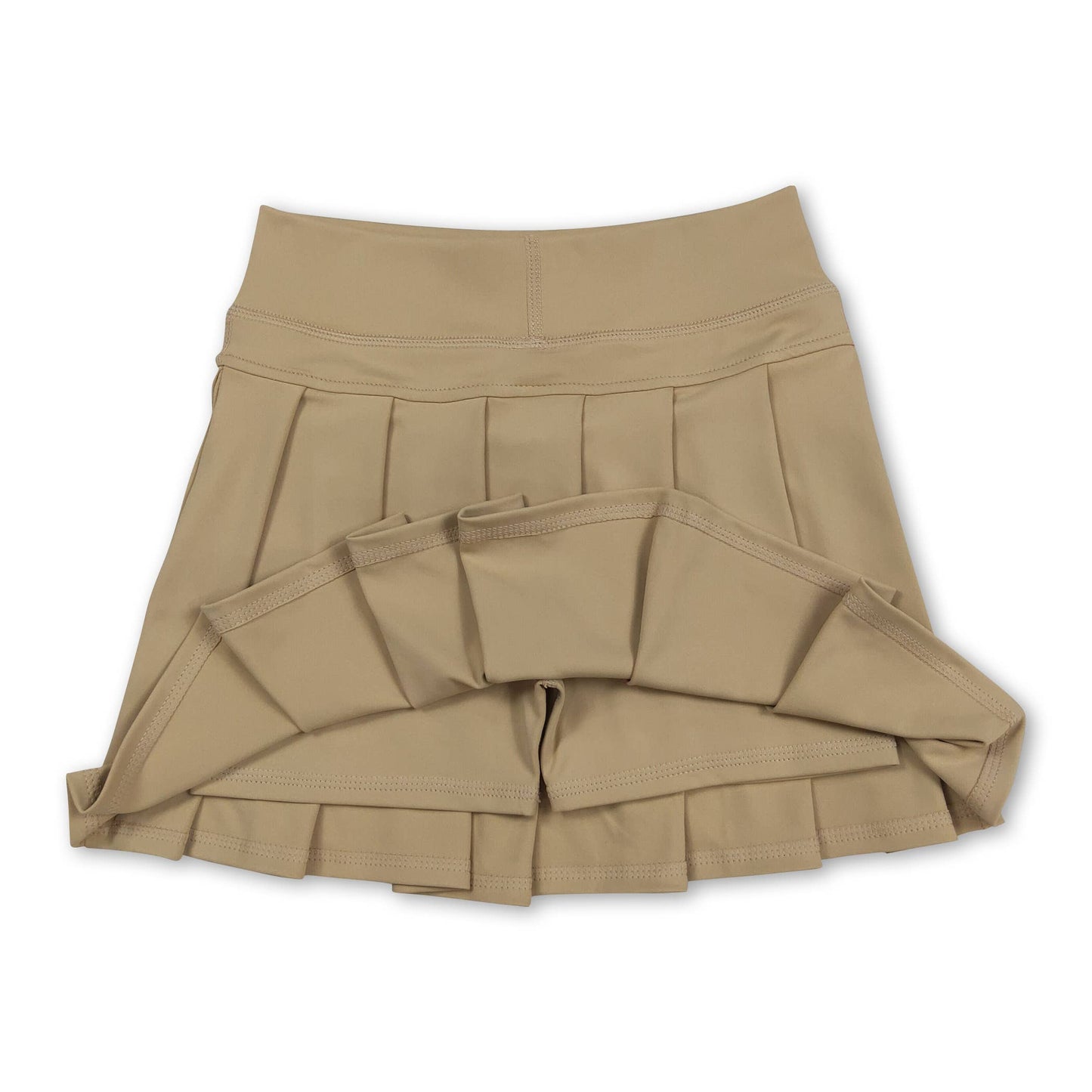Khaki high waist kids girls summer activewear pleated skorts