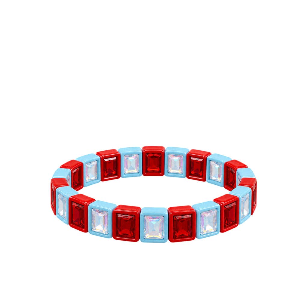BR-RS-1002 Light Blue/Red Rhinestone Bracelet