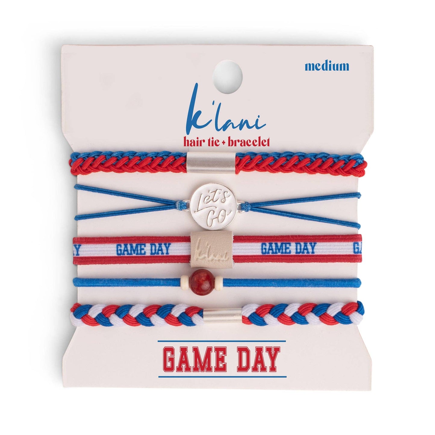 k'lani "Game Day" Red, Blue & White Hair Tie Bracelets