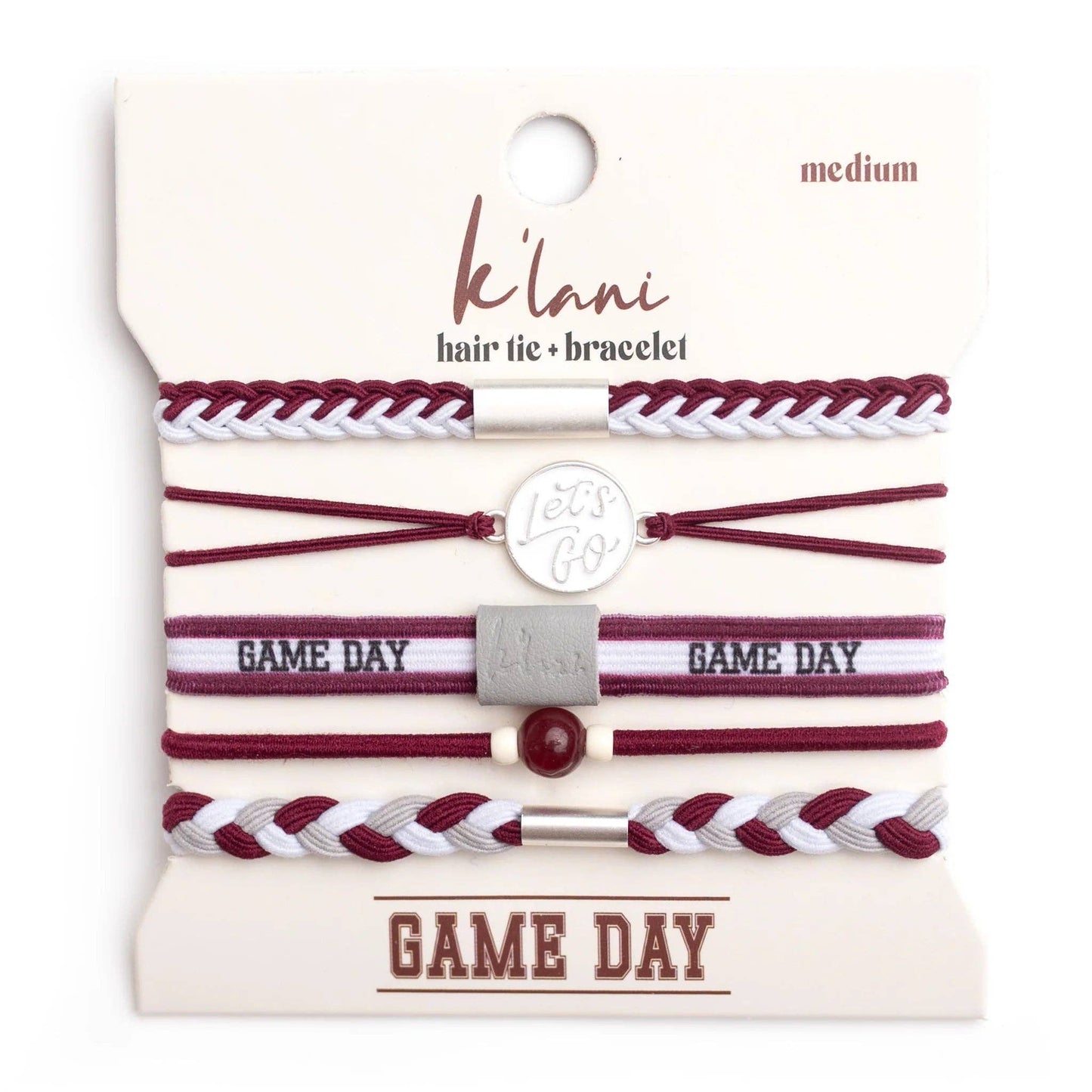 k'lani "Game Day" Maroon & Gray Hair Tie Bracelets
