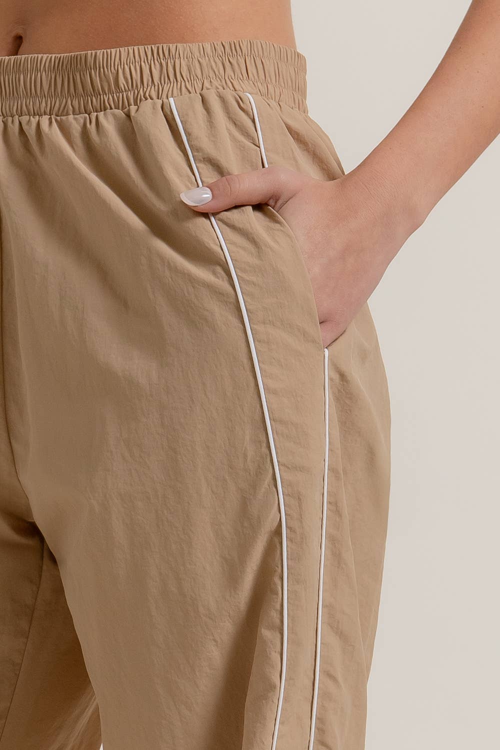 Anorak Fabric Side Piping Track Pants with Opening Stopper