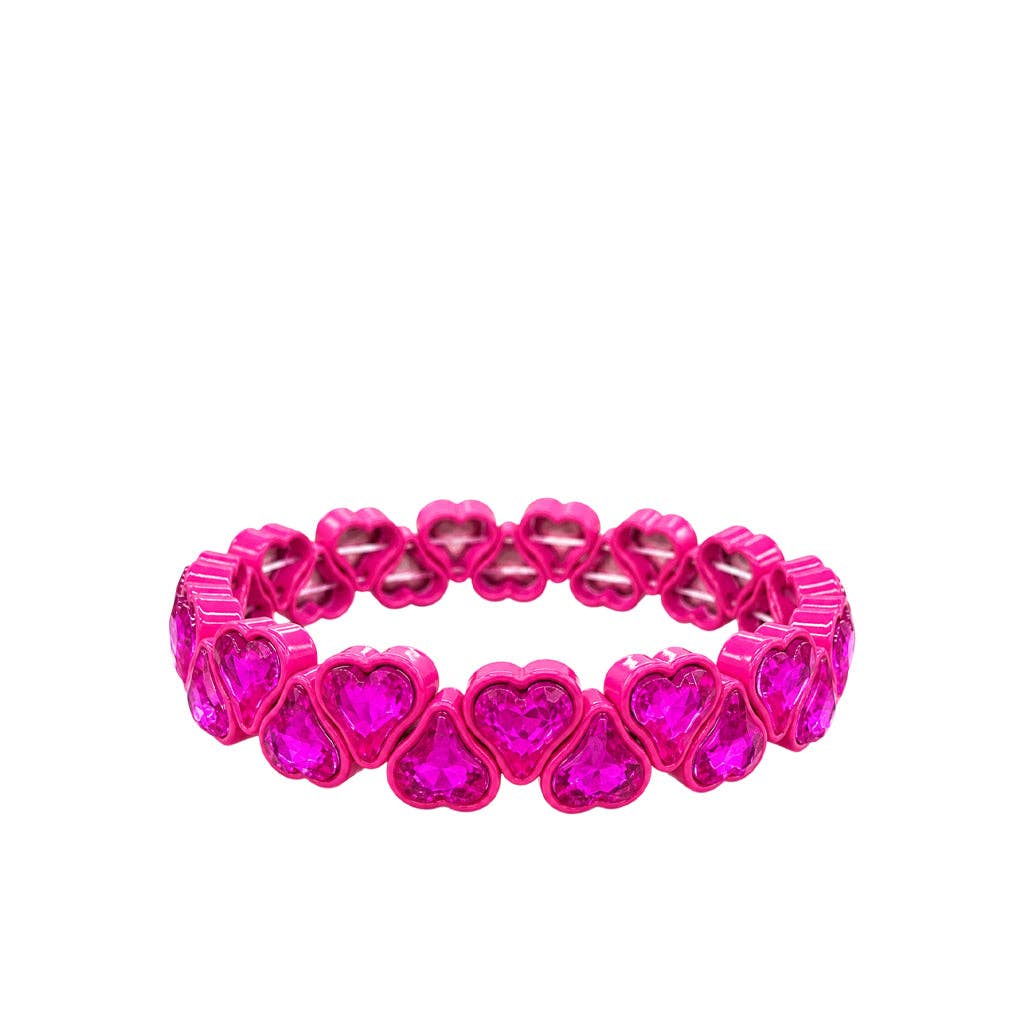 BR-RS-HEART Heart Rhinestone Bracelet - Hot Pink